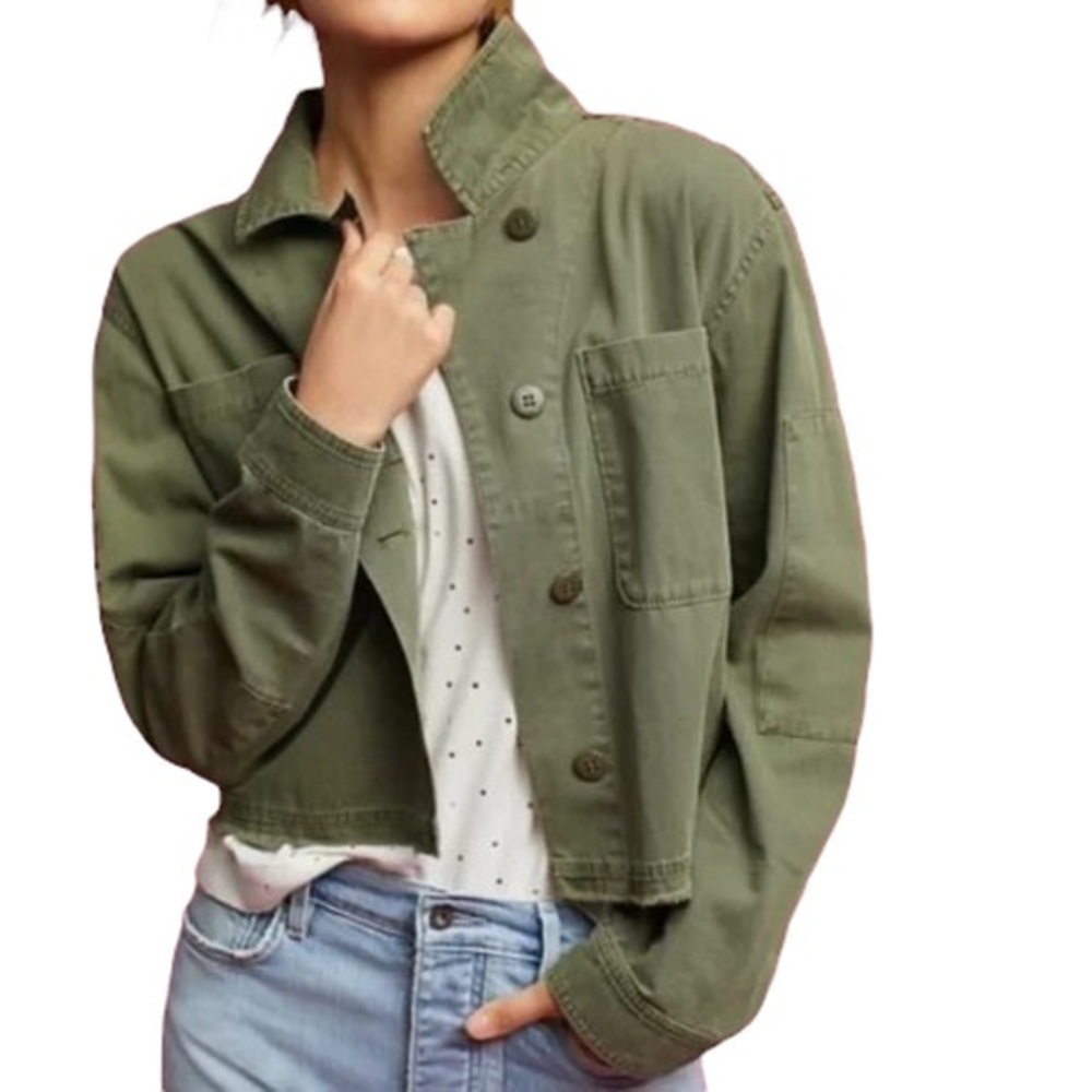 Anthropologie Sanctuary Size XL raw edge crop army green jacket great condition!